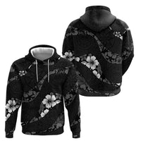 Aloha Hawaii Floral Tapa Hoodie Patchwork Charcoal - Polynesian Pride
