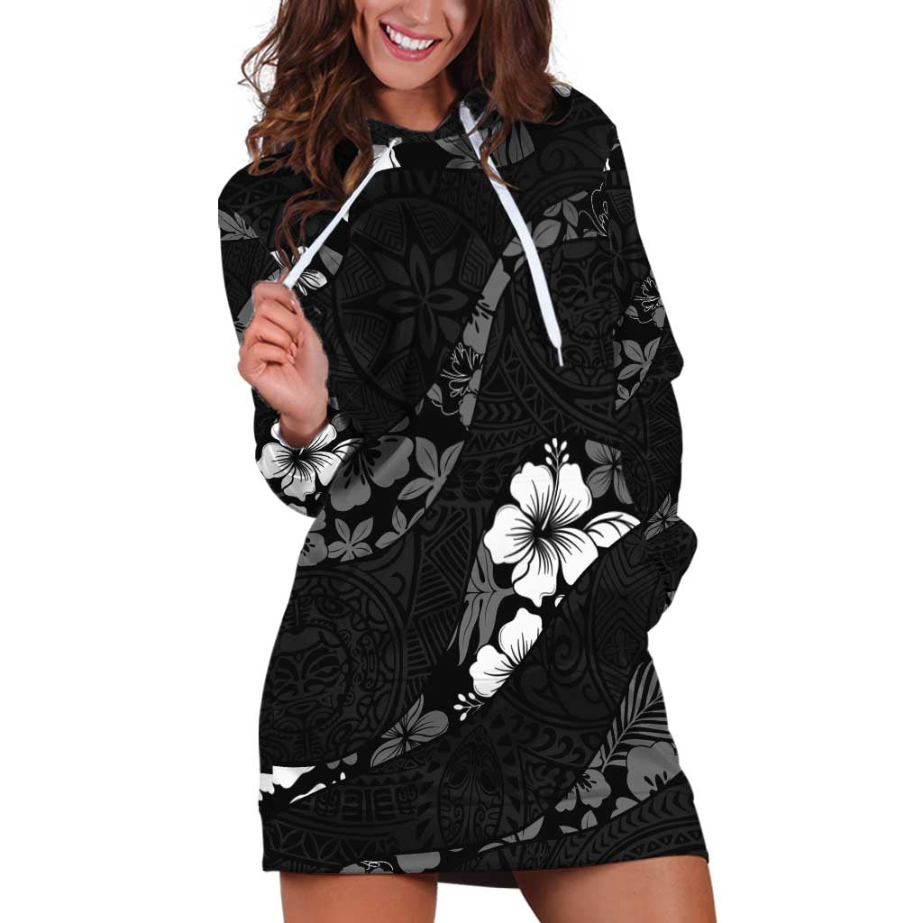 Aloha Hawaii Floral Tapa Hoodie Dress Patchwork Charcoal - Polynesian Pride