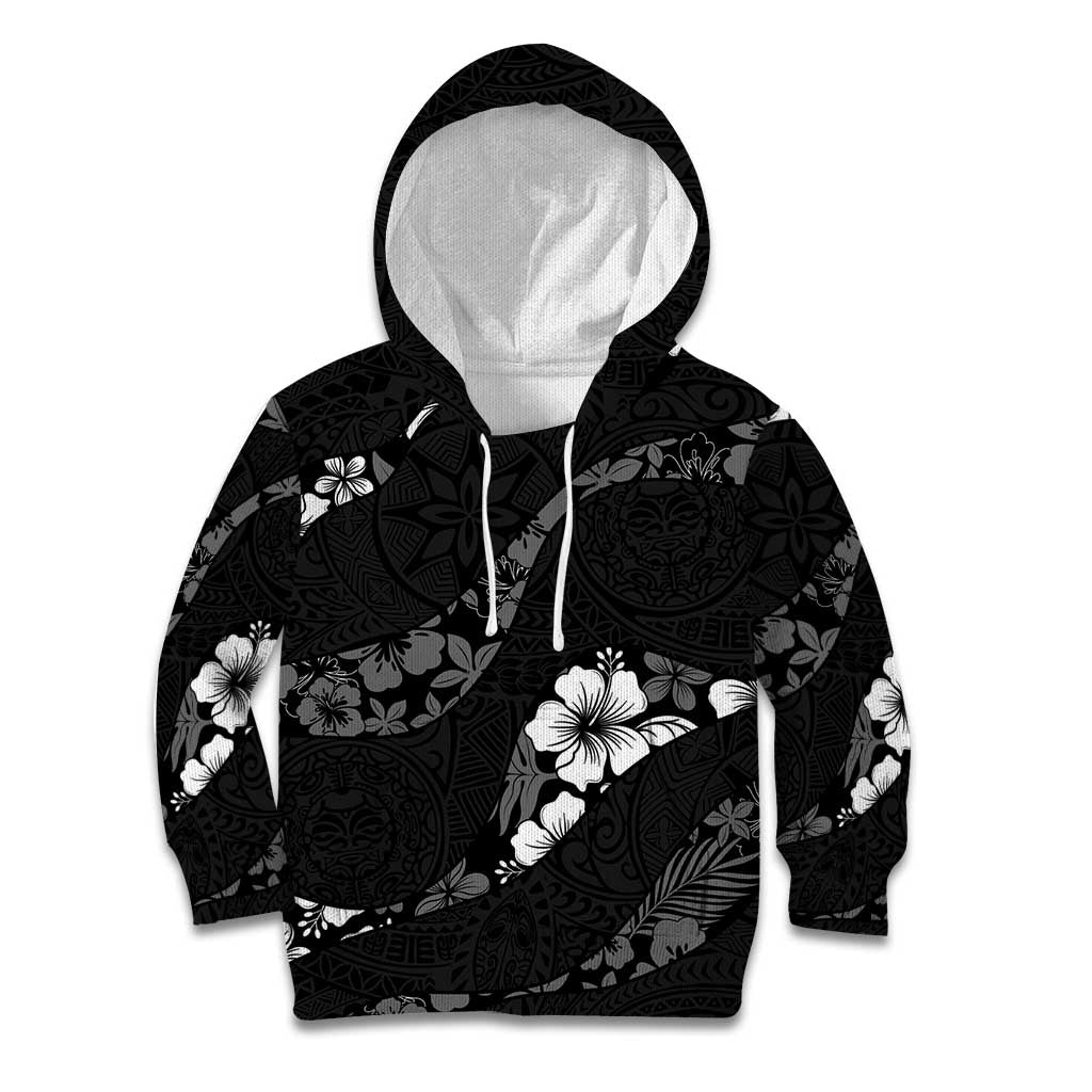Aloha Hawaii Floral Tapa Kid Hoodie Patchwork Charcoal - Polynesian Pride