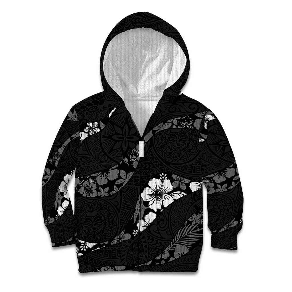 Aloha Hawaii Floral Tapa Kid Hoodie Patchwork Charcoal - Polynesian Pride