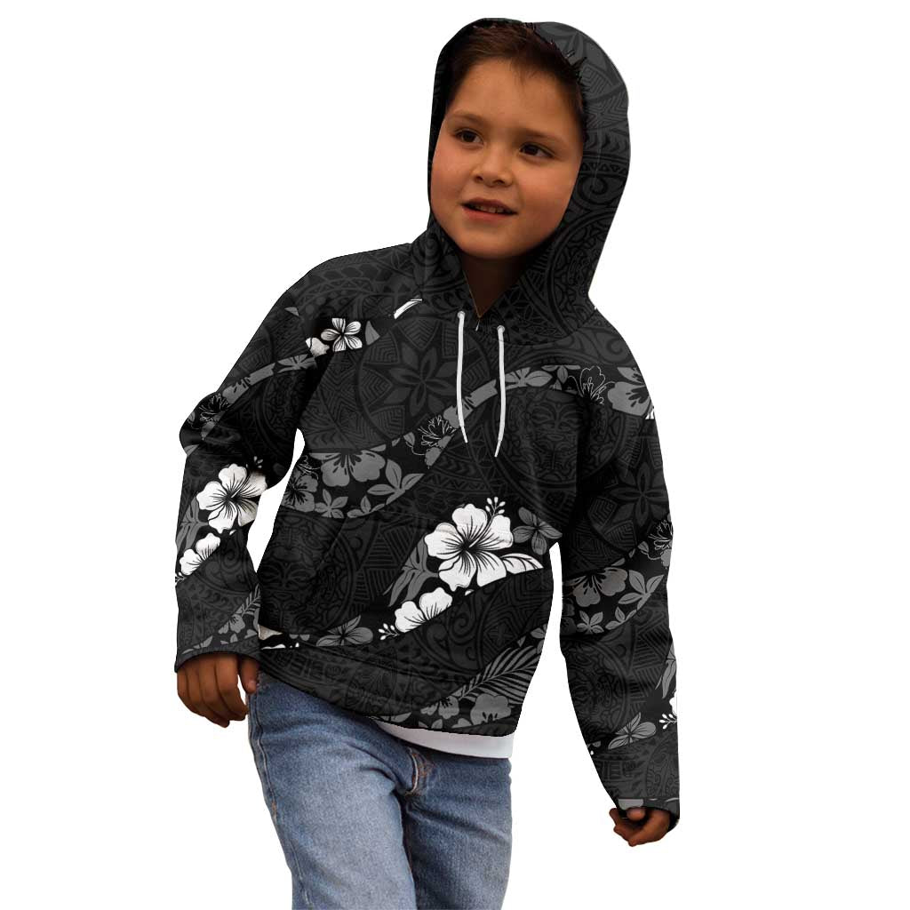Aloha Hawaii Floral Tapa Kid Hoodie Patchwork Charcoal - Polynesian Pride