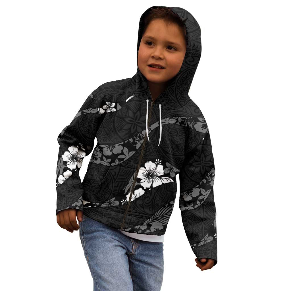 Aloha Hawaii Floral Tapa Kid Hoodie Patchwork Charcoal - Polynesian Pride
