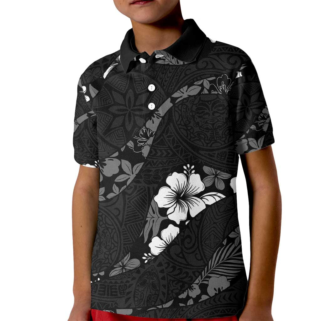 Aloha Hawaii Floral Tapa Kid Polo Shirt Patchwork Charcoal LT7 Kid Charcoal - Polynesian Pride