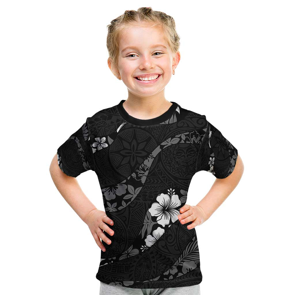 Aloha Hawaii Floral Tapa Kid T Shirt Patchwork Charcoal LT7 Charcoal - Polynesian Pride