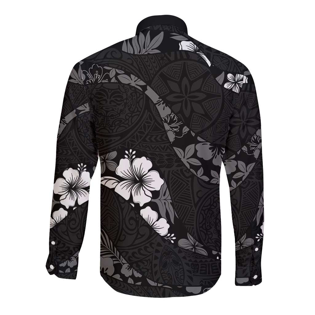 Aloha Hawaii Floral Tapa Long Sleeve Button Shirt Patchwork Charcoal - Polynesian Pride