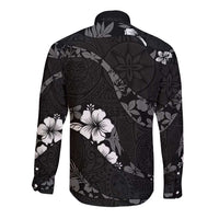 Aloha Hawaii Floral Tapa Long Sleeve Button Shirt Patchwork Charcoal - Polynesian Pride