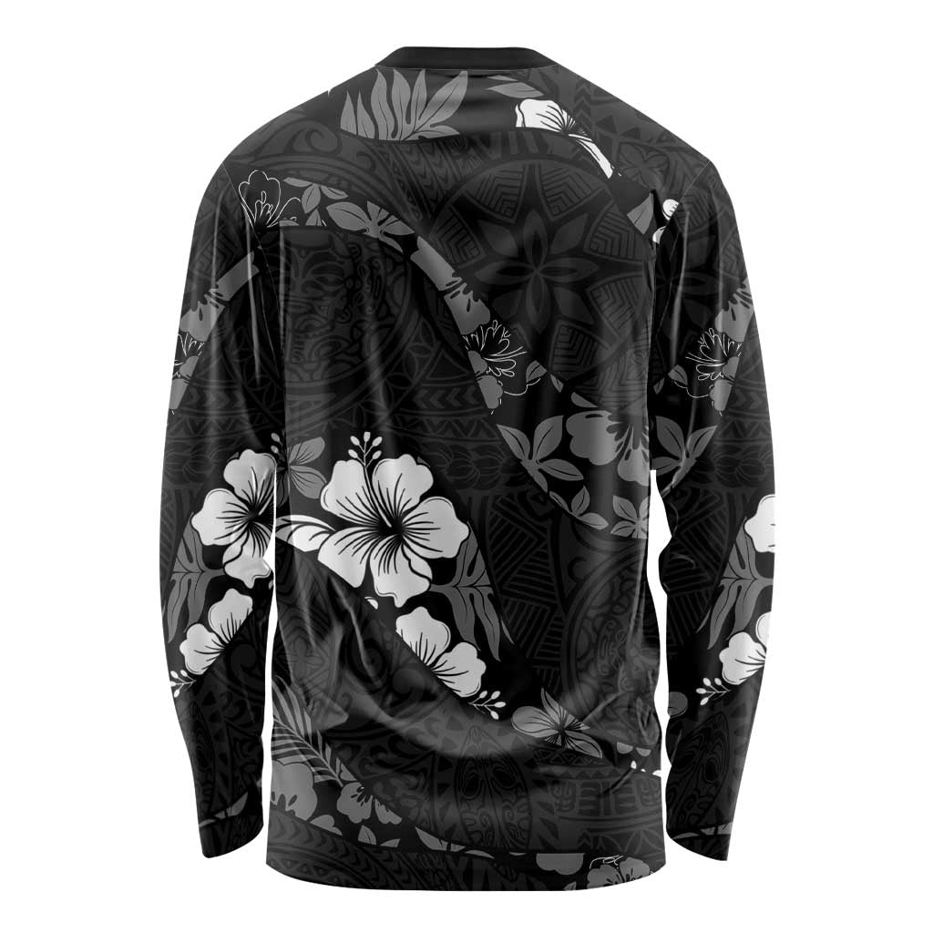 Aloha Hawaii Floral Tapa Long Sleeve Shirt Patchwork Charcoal - Polynesian Pride
