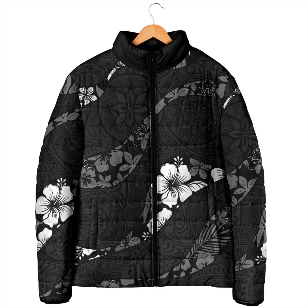 Aloha Hawaii Floral Tapa Padded Jacket Patchwork Charcoal - Polynesian Pride