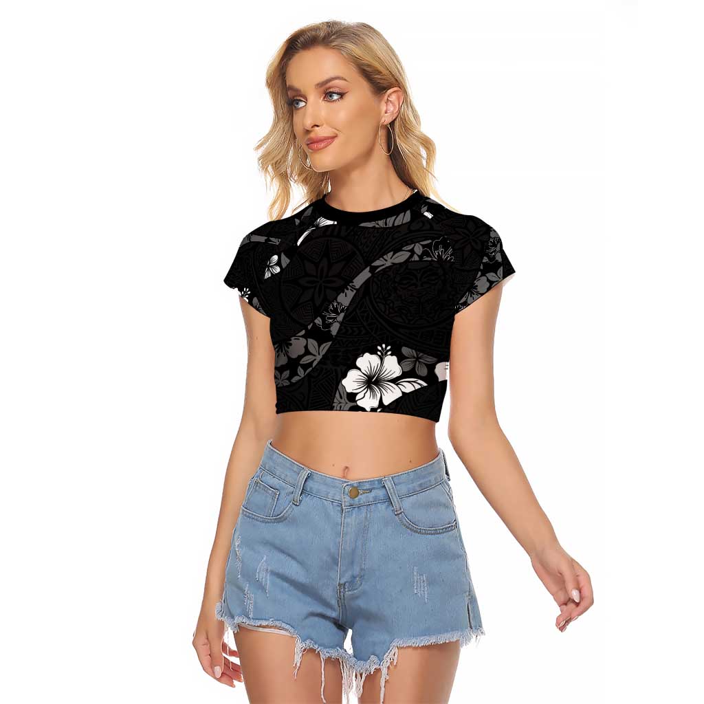 Aloha Hawaii Floral Tapa Raglan Cropped T Shirt Patchwork Charcoal LT7 Female Charcoal - Polynesian Pride