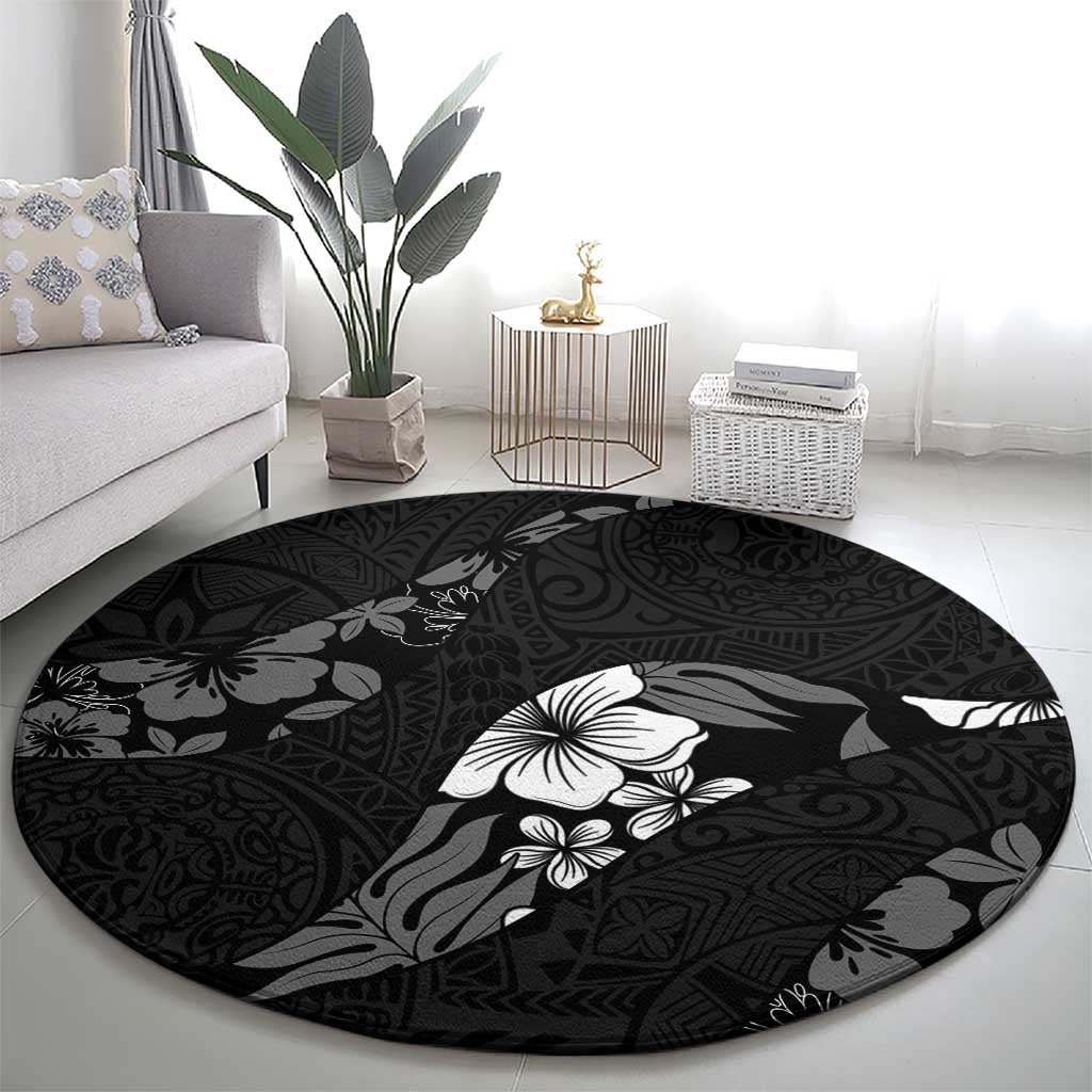 Aloha Hawaii Floral Tapa Round Carpet Patchwork Charcoal - Polynesian Pride