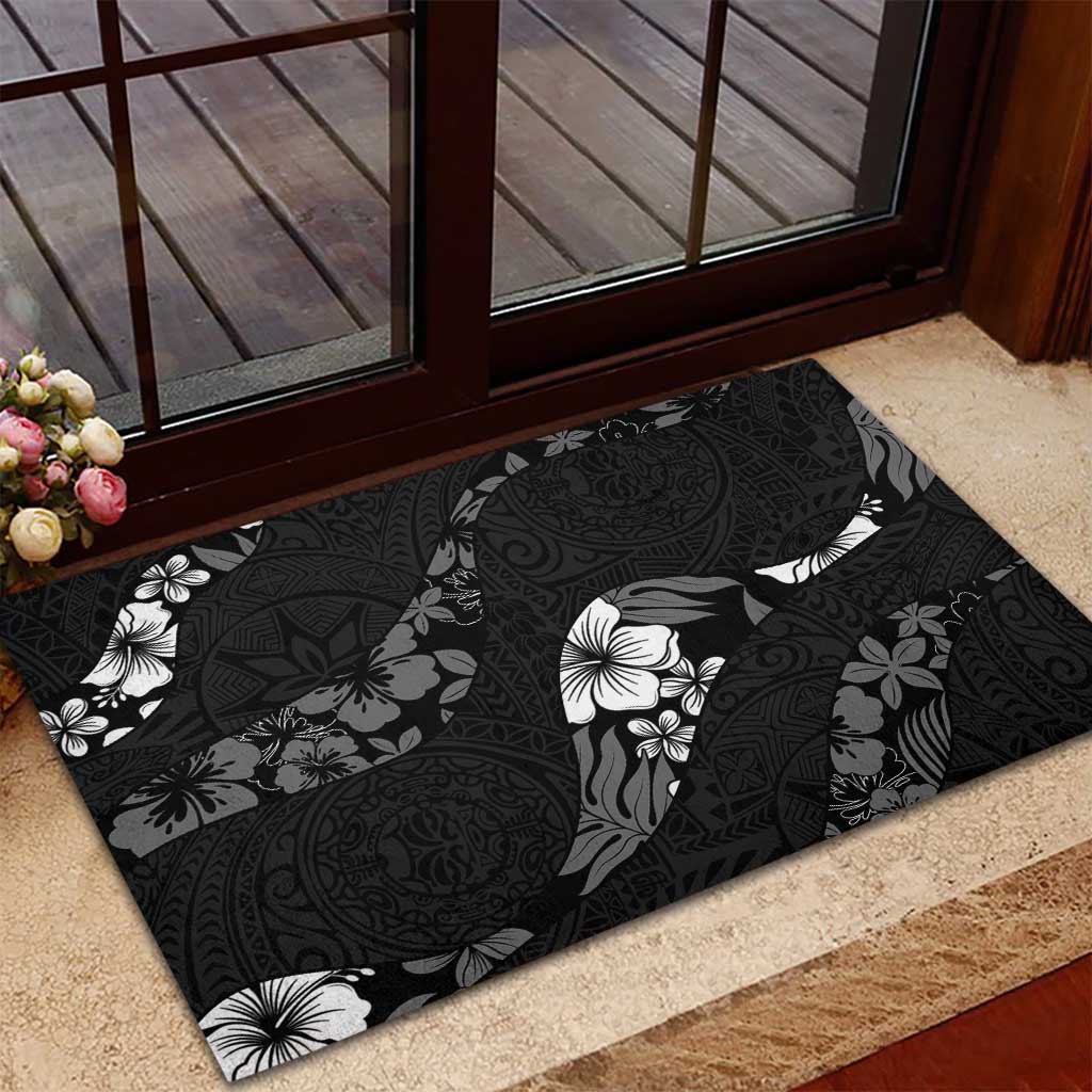 Aloha Hawaii Floral Tapa Rubber Doormat Patchwork Charcoal - Polynesian Pride