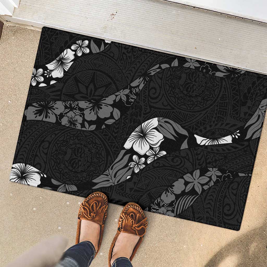 Aloha Hawaii Floral Tapa Rubber Doormat Patchwork Charcoal - Polynesian Pride