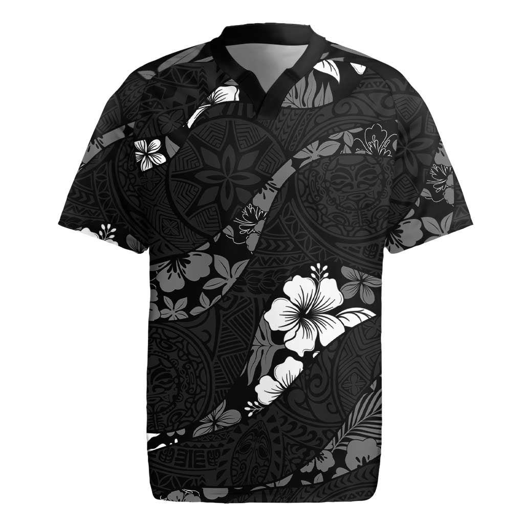 Aloha Hawaii Floral Tapa Rugby Jersey Patchwork Charcoal - Polynesian Pride