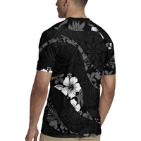 Aloha Hawaii Floral Tapa Rugby Jersey Patchwork Charcoal - Polynesian Pride