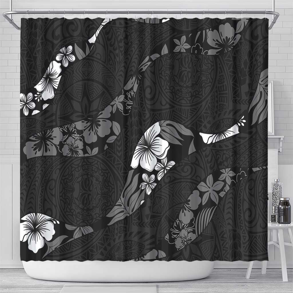 Aloha Hawaii Floral Tapa Shower Curtain Patchwork Charcoal - Polynesian Pride