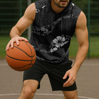 Aloha Hawaii Floral Tapa Sleeveless Hoodie Patchwork Charcoal - Polynesian Pride