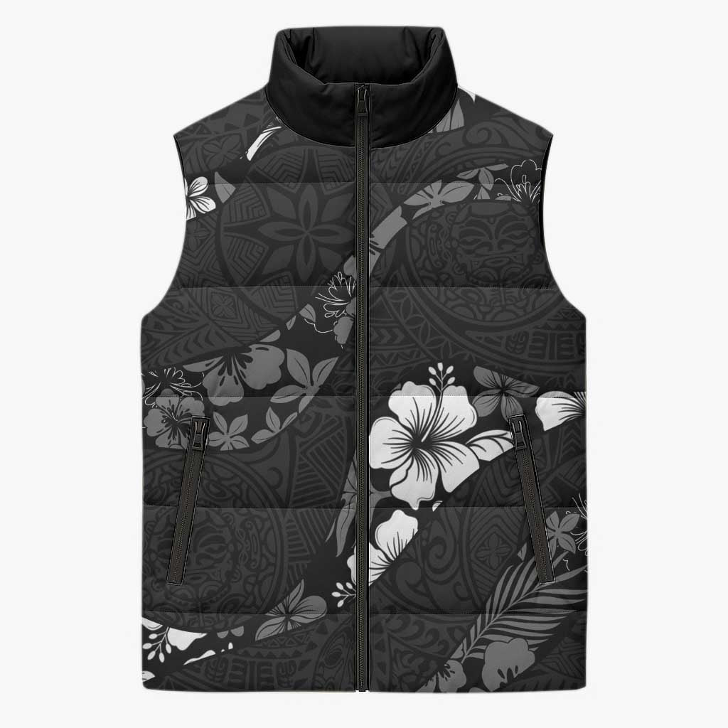 Aloha Hawaii Floral Tapa Sleeveless Puffer Jacket Patchwork Charcoal - Polynesian Pride