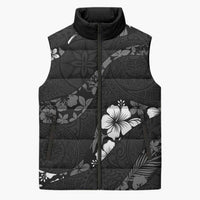 Aloha Hawaii Floral Tapa Sleeveless Puffer Jacket Patchwork Charcoal - Polynesian Pride