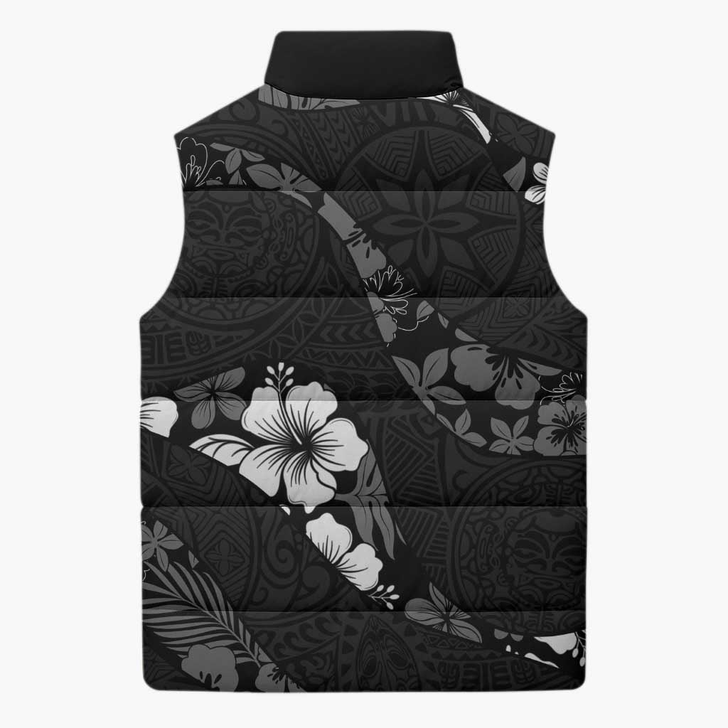 Aloha Hawaii Floral Tapa Sleeveless Puffer Jacket Patchwork Charcoal - Polynesian Pride