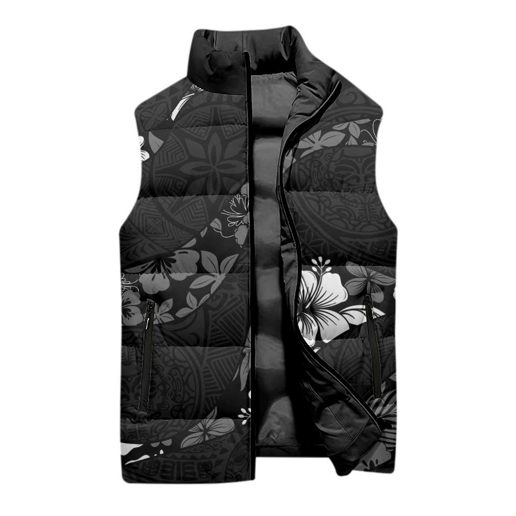 Aloha Hawaii Floral Tapa Sleeveless Puffer Jacket Patchwork Charcoal - Polynesian Pride