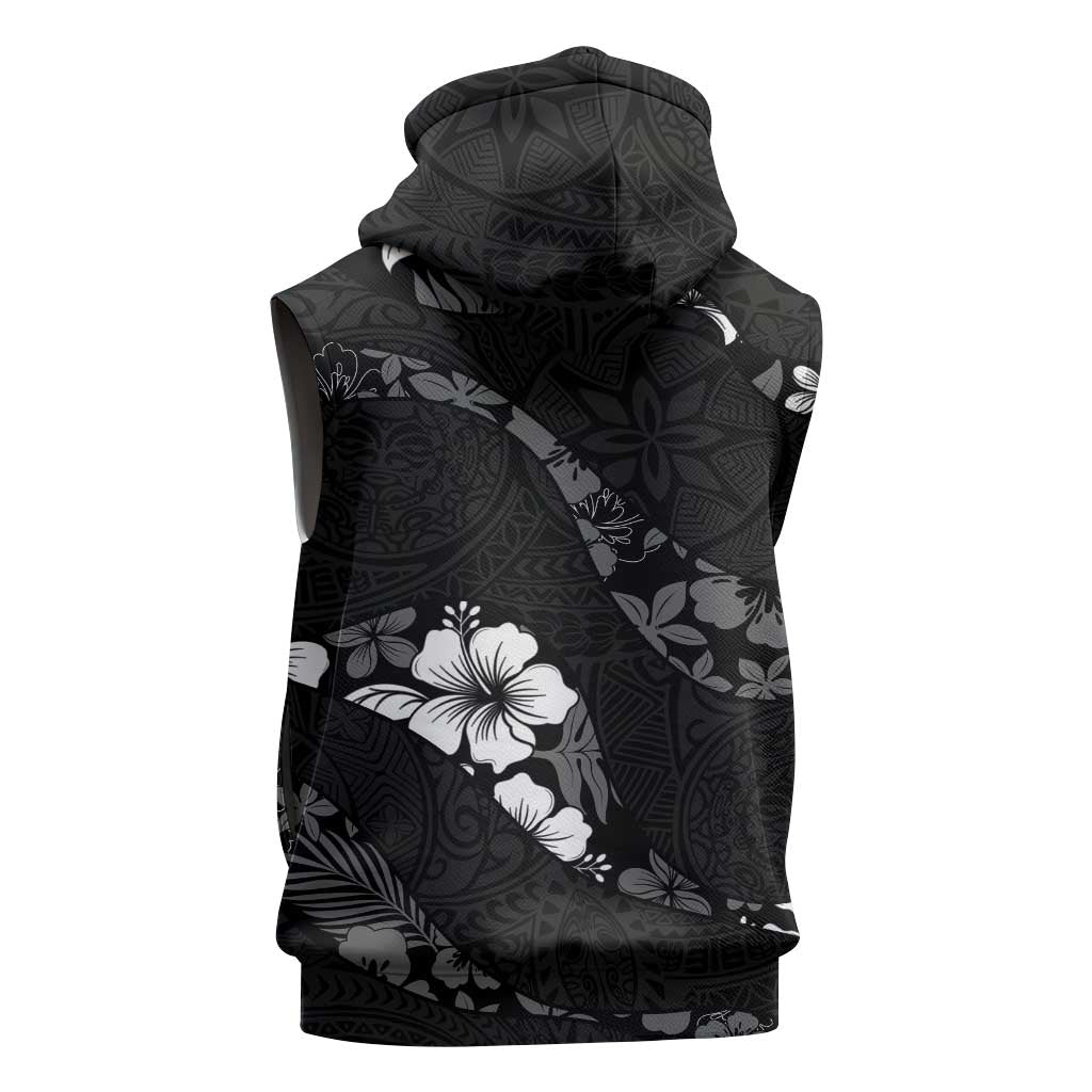 Aloha Hawaii Floral Tapa Sleeveless Zip Hoodie Patchwork Charcoal - Polynesian Pride