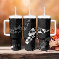 Aloha Hawaii Floral Tapa Tumbler With Handle Patchwork Charcoal - Polynesian Pride