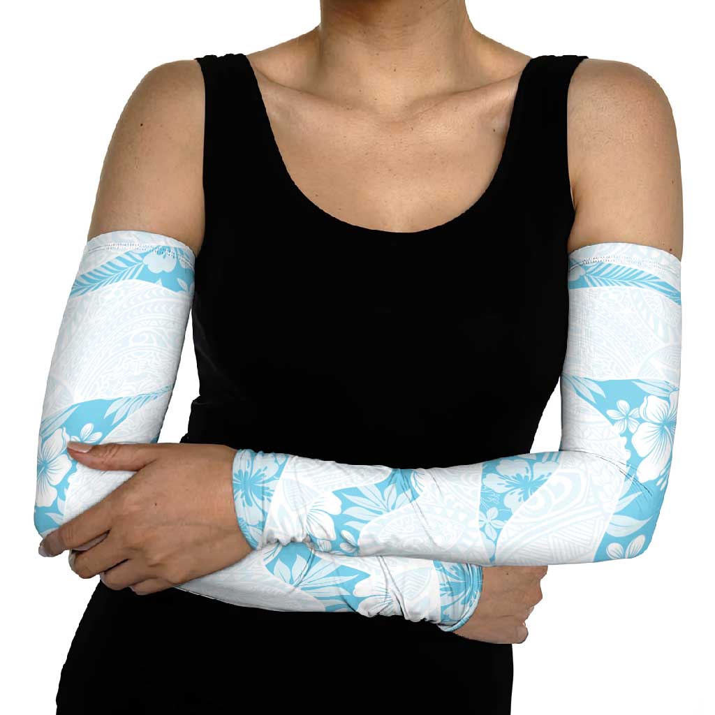 Aloha Hawaii Floral Tapa Arm Sleeves Patchwork Turquoise - Polynesian Pride