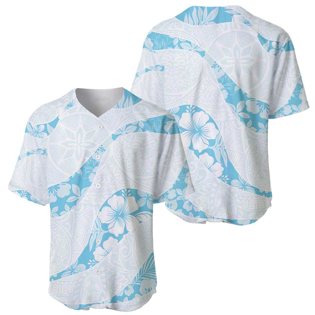Aloha Hawaii Floral Tapa Baseball Jersey Patchwork Turquoise - Polynesian Pride
