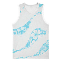 Aloha Hawaii Floral Tapa Basketball Jersey Patchwork Turquoise - Polynesian Pride