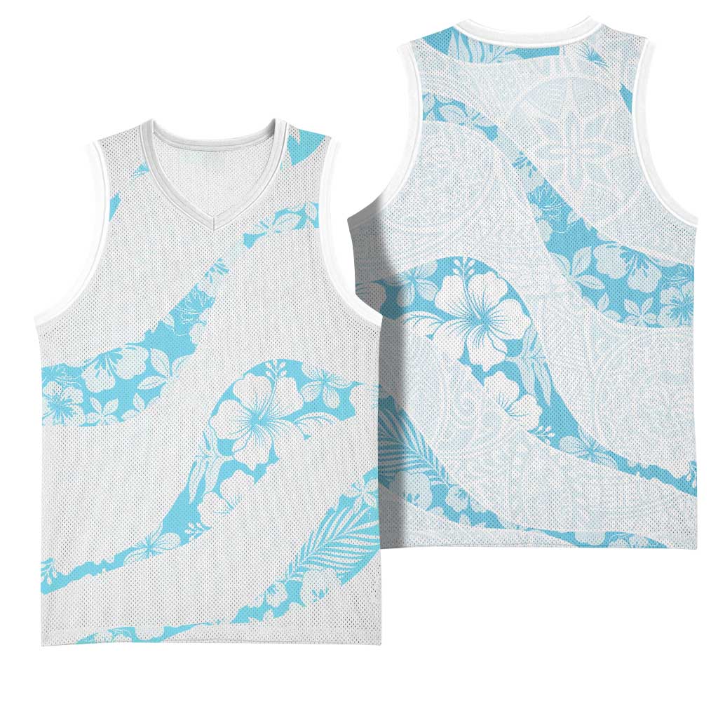 Aloha Hawaii Floral Tapa Basketball Jersey Patchwork Turquoise - Polynesian Pride