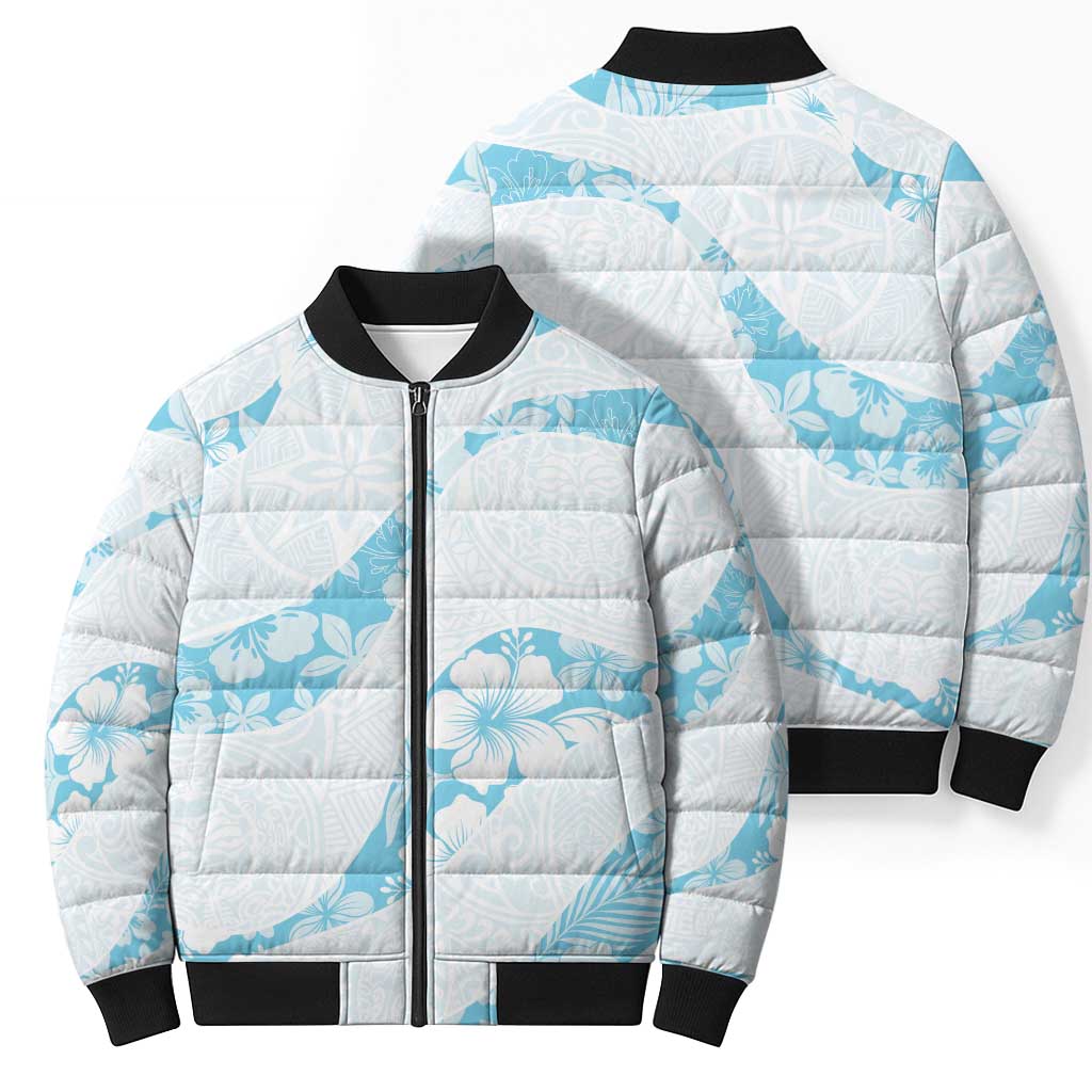 Aloha Hawaii Floral Tapa Bomber Puffer Jacket Patchwork Turquoise - Polynesian Pride