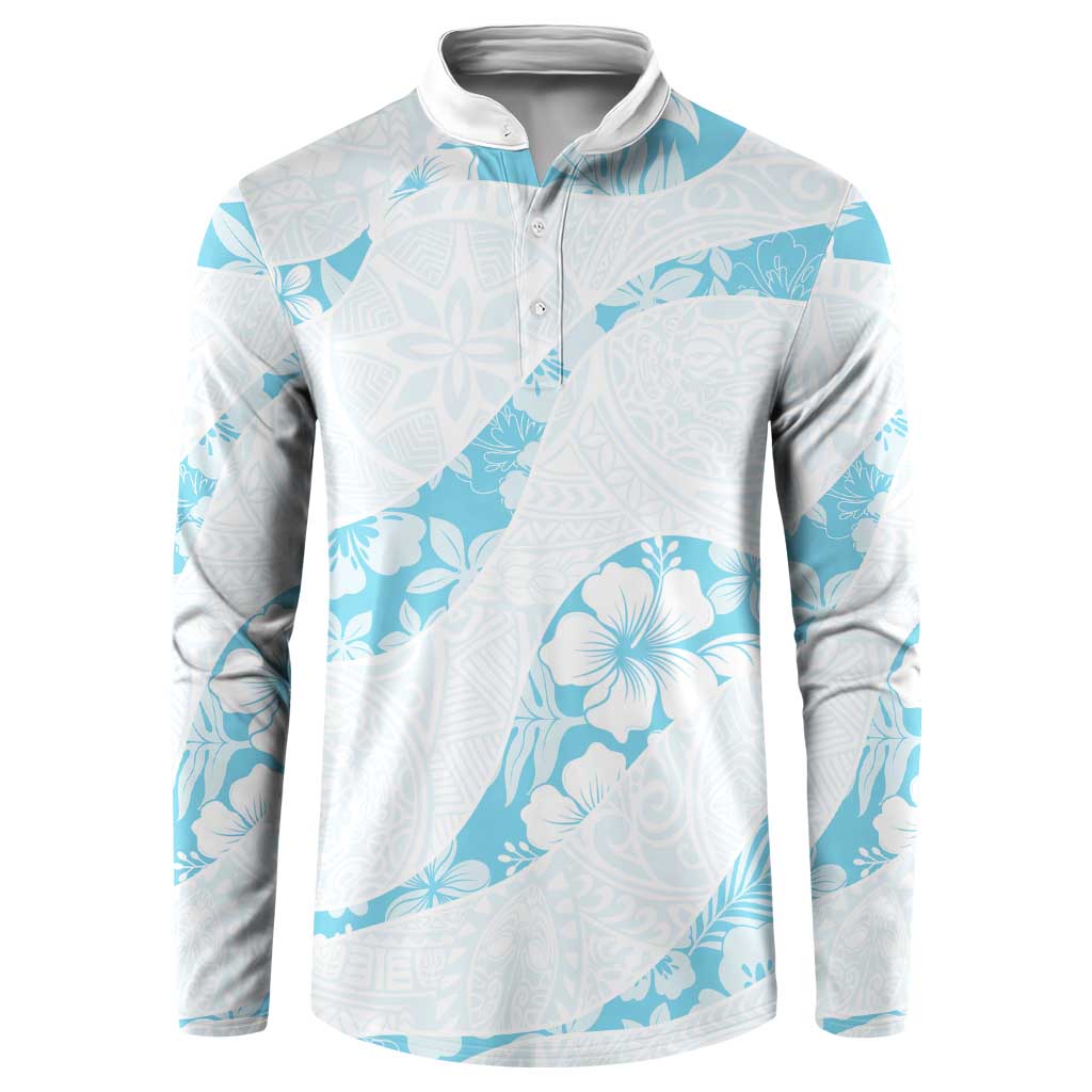 Aloha Hawaii Floral Tapa Button Sweatshirt Patchwork Turquoise - Polynesian Pride