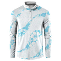 Aloha Hawaii Floral Tapa Button Sweatshirt Patchwork Turquoise - Polynesian Pride