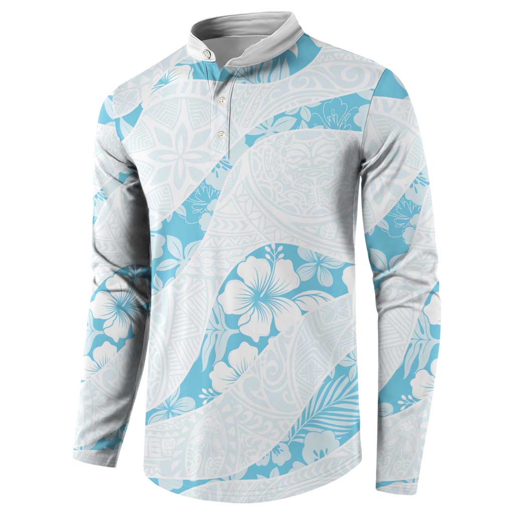 Aloha Hawaii Floral Tapa Button Sweatshirt Patchwork Turquoise - Polynesian Pride