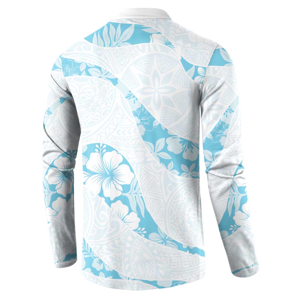 Aloha Hawaii Floral Tapa Button Sweatshirt Patchwork Turquoise - Polynesian Pride