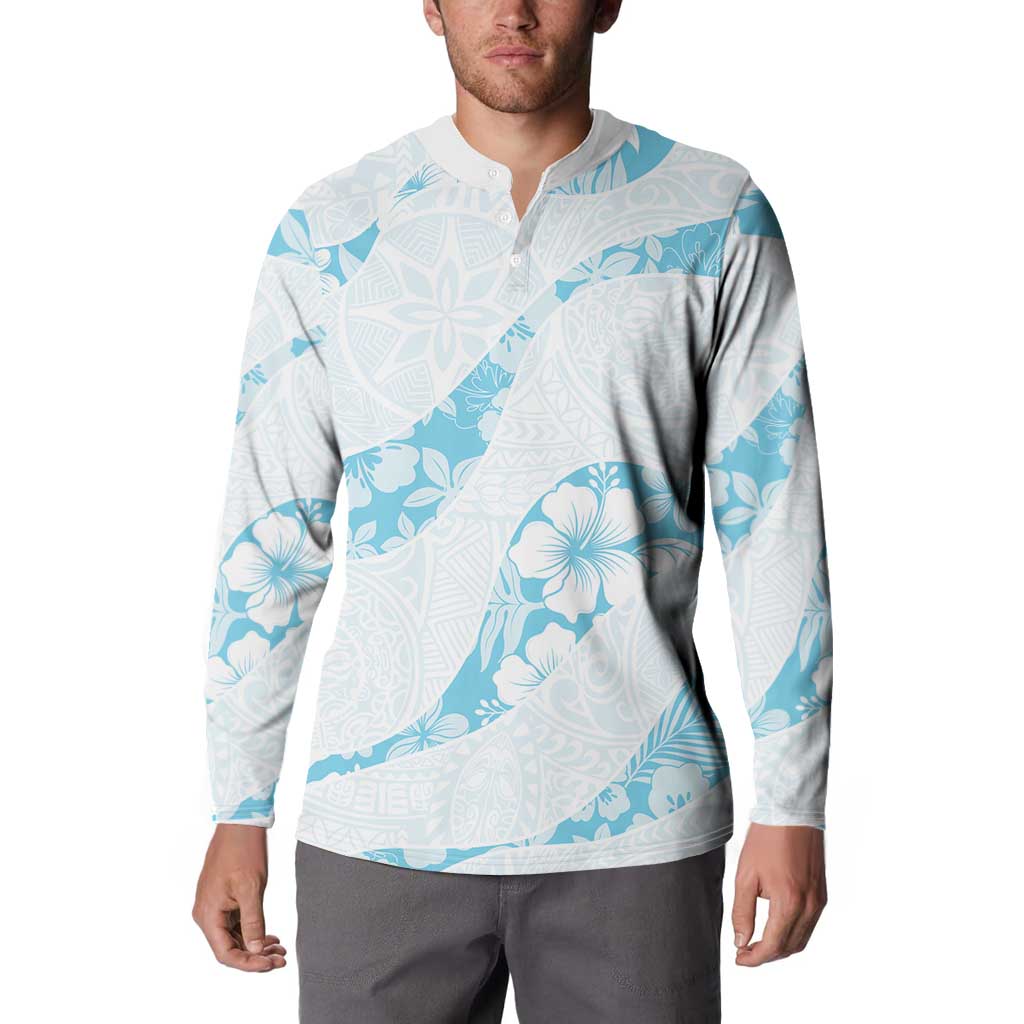 Aloha Hawaii Floral Tapa Button Sweatshirt Patchwork Turquoise - Polynesian Pride