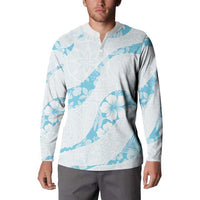 Aloha Hawaii Floral Tapa Button Sweatshirt Patchwork Turquoise - Polynesian Pride