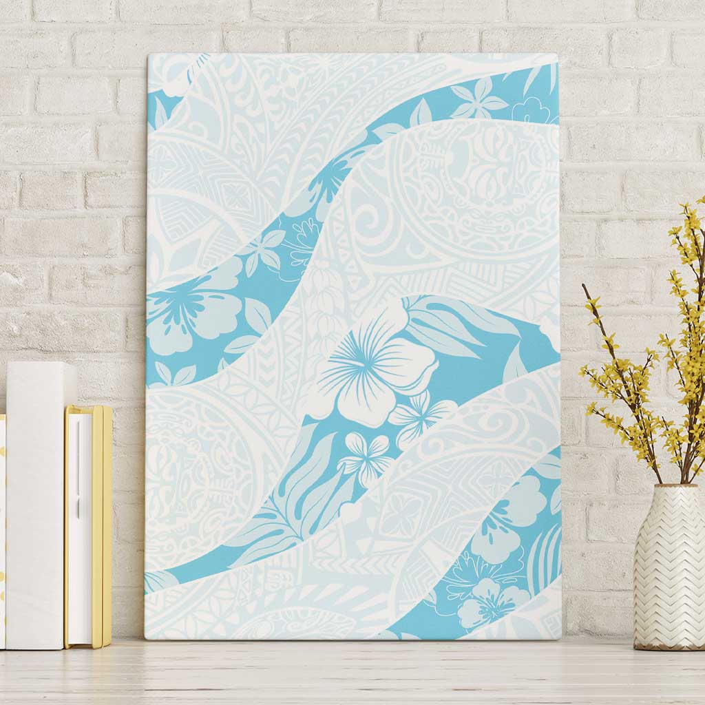 Aloha Hawaii Floral Tapa Canvas Wall Art Patchwork Turquoise - Polynesian Pride