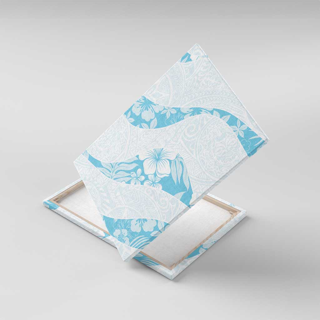 Aloha Hawaii Floral Tapa Canvas Wall Art Patchwork Turquoise - Polynesian Pride