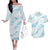 Aloha Hawaii Floral Tapa Couples Matching Off The Shoulder Long Sleeve Dress and Hawaiian Shirt Patchwork Turquoise - Polynesian Pride