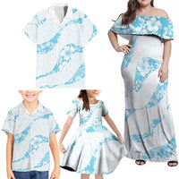 Aloha Hawaii Floral Tapa Family Matching Off Shoulder Maxi Dress and Hawaiian Shirt Patchwork Turquoise - Polynesian Pride