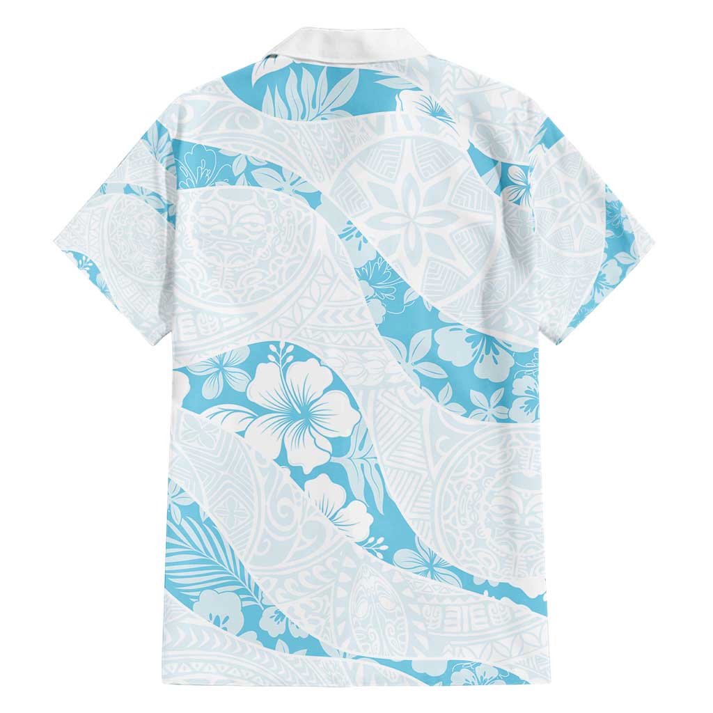 Aloha Hawaii Floral Tapa Family Matching Off Shoulder Maxi Dress and Hawaiian Shirt Patchwork Turquoise - Polynesian Pride