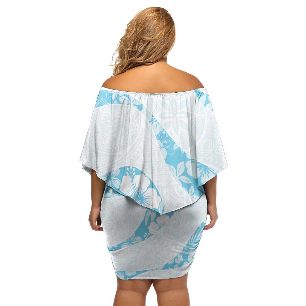 Aloha Hawaii Floral Tapa Family Matching Off Shoulder Short Dress and Hawaiian Shirt Patchwork Turquoise - Polynesian Pride