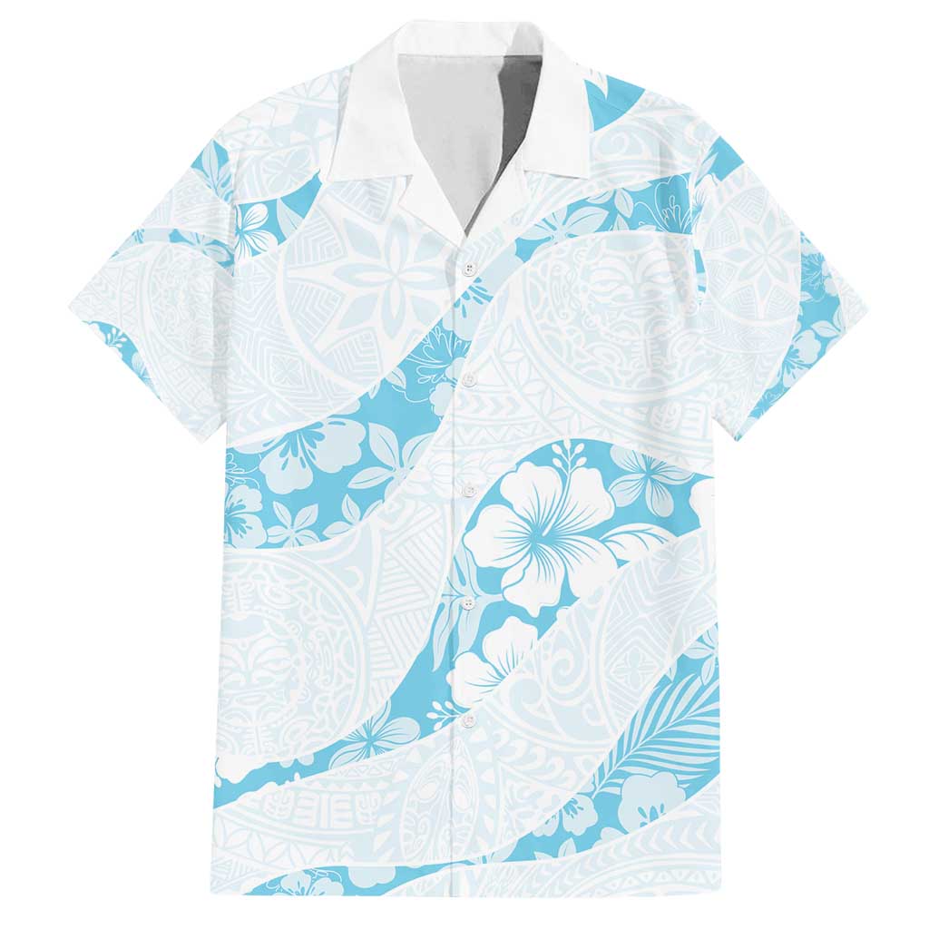 Aloha Hawaii Floral Tapa Family Matching Puletasi and Hawaiian Shirt Patchwork Turquoise - Polynesian Pride