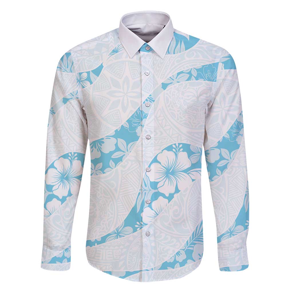 Aloha Hawaii Floral Tapa Family Matching Puletasi and Hawaiian Shirt Patchwork Turquoise - Polynesian Pride