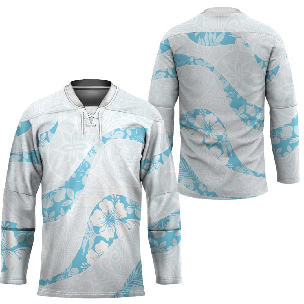 Aloha Hawaii Floral Tapa Hockey Jersey Patchwork Turquoise - Polynesian Pride