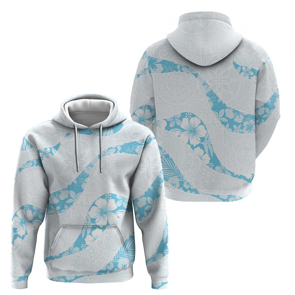 Aloha Hawaii Floral Tapa Hoodie Patchwork Turquoise - Polynesian Pride