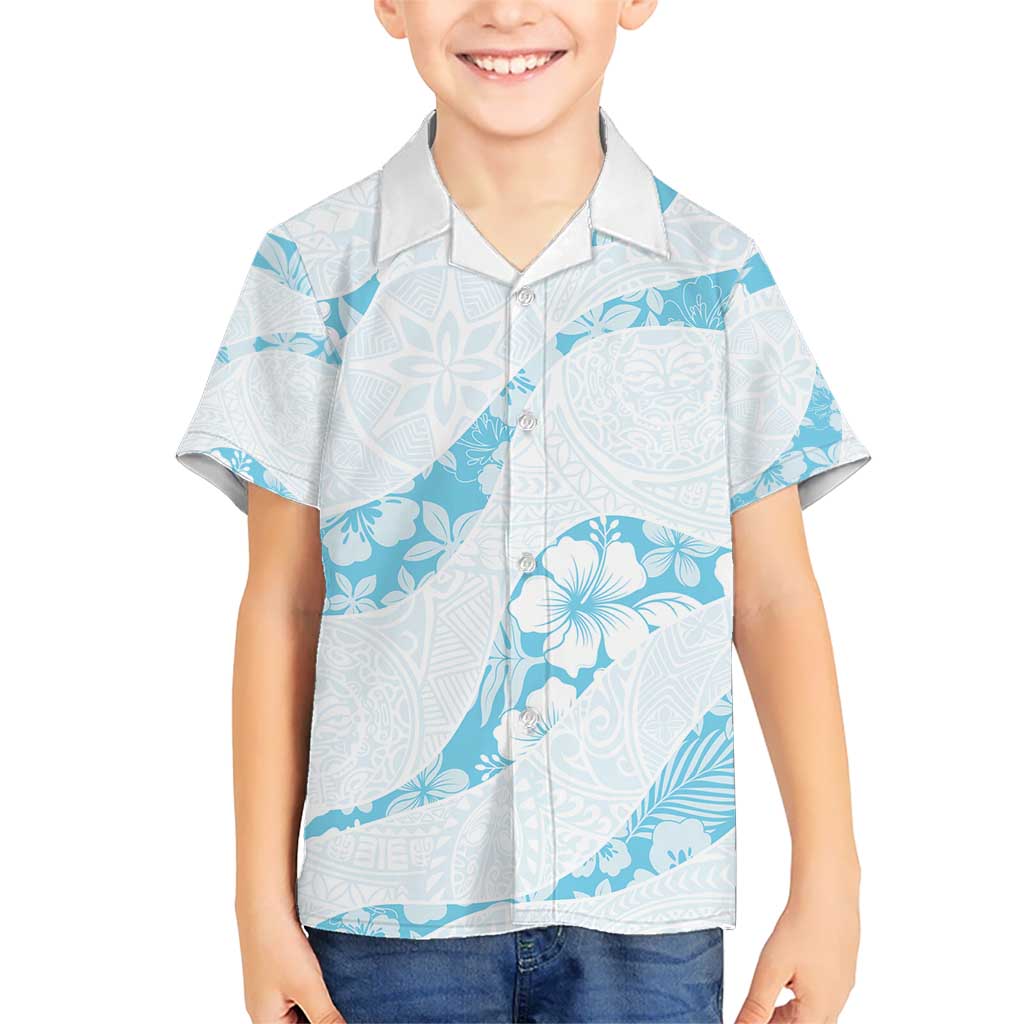 Aloha Hawaii Floral Tapa Kid Hawaiian Shirt Patchwork Turquoise LT7 Kid Turquoise - Polynesian Pride