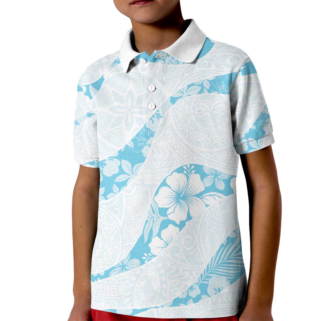 Aloha Hawaii Floral Tapa Kid Polo Shirt Patchwork Turquoise - Polynesian Pride