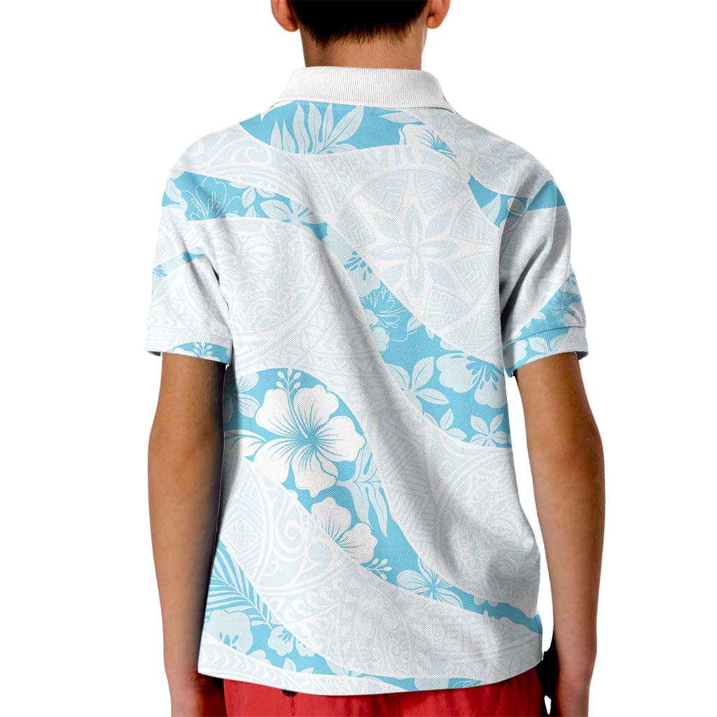Aloha Hawaii Floral Tapa Kid Polo Shirt Patchwork Turquoise - Polynesian Pride